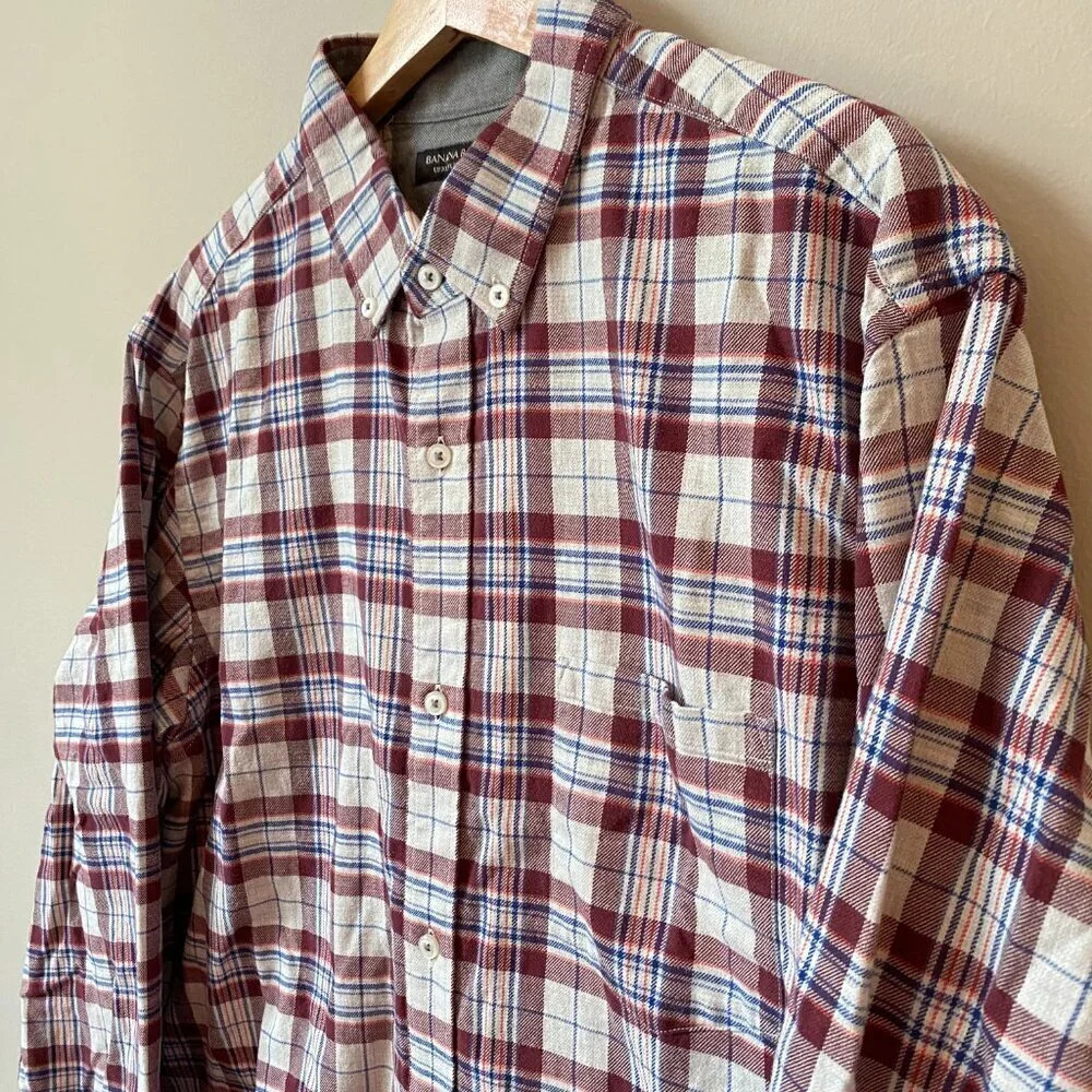 Banana Republic Men's XL Luxe Flannel Slim Plaid Long Sleeve Button Down Shirt - Picture 11 of 16
